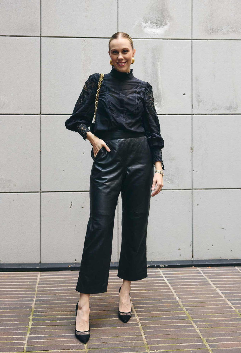 Montoya Leather Straight Leg Pant in Onyx
