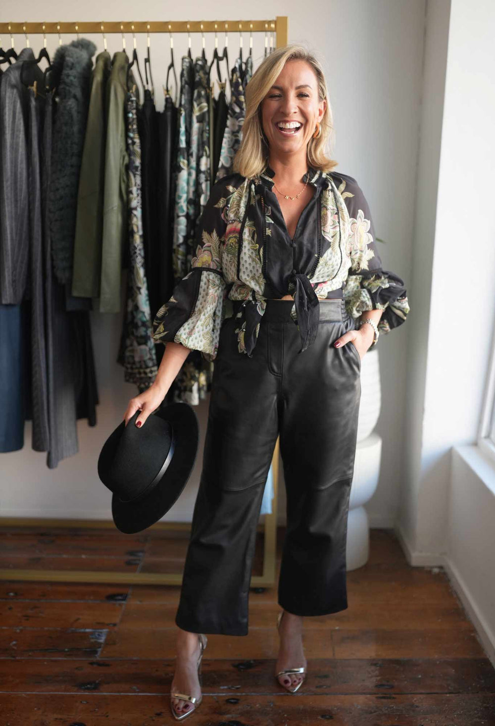 PETITE Montoya Leather Straight Leg Pant in Onyx