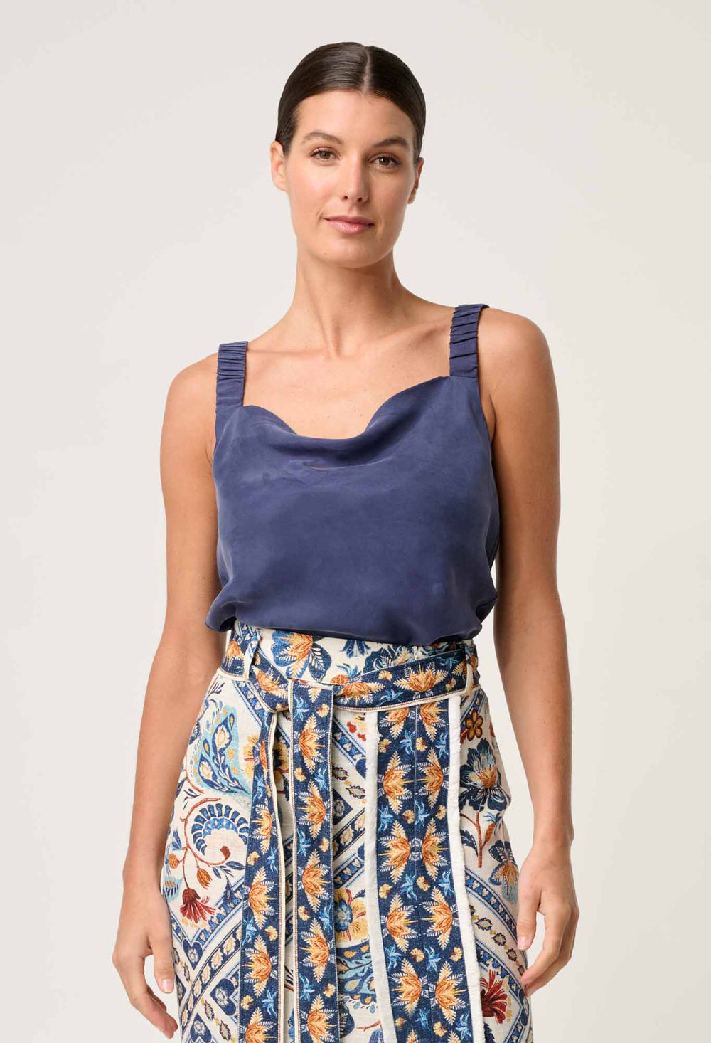 OnceWas Delray Reversible Cupro Cami in Lapis