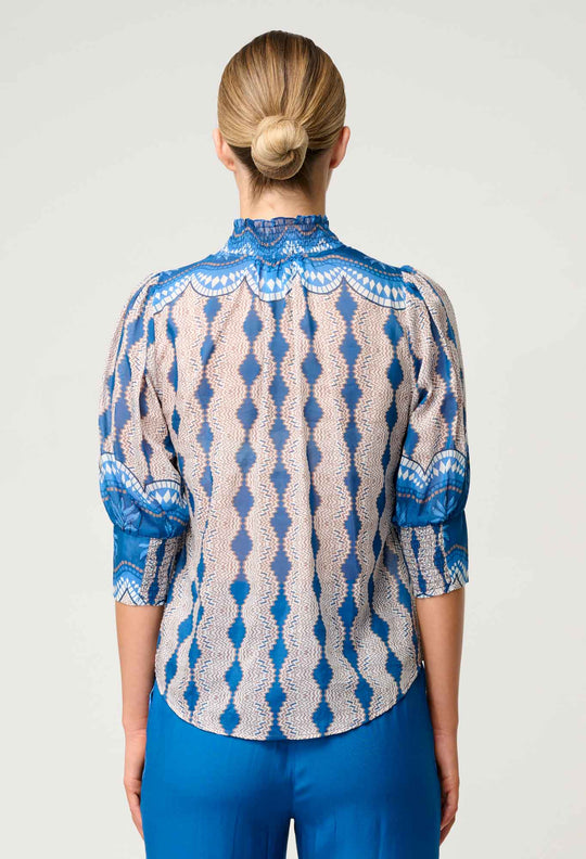 OnceWas Oleander Cotton Silk Blouse in Marrakech Topaz