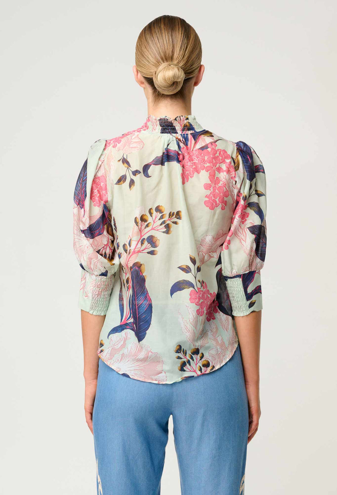 OnceWas Oleander Cotton Silk Blouse in Oasis Flora