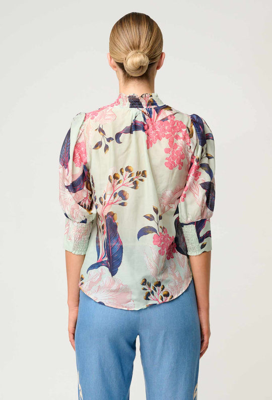 OnceWas Oleander Cotton Silk Blouse in Oasis Flora