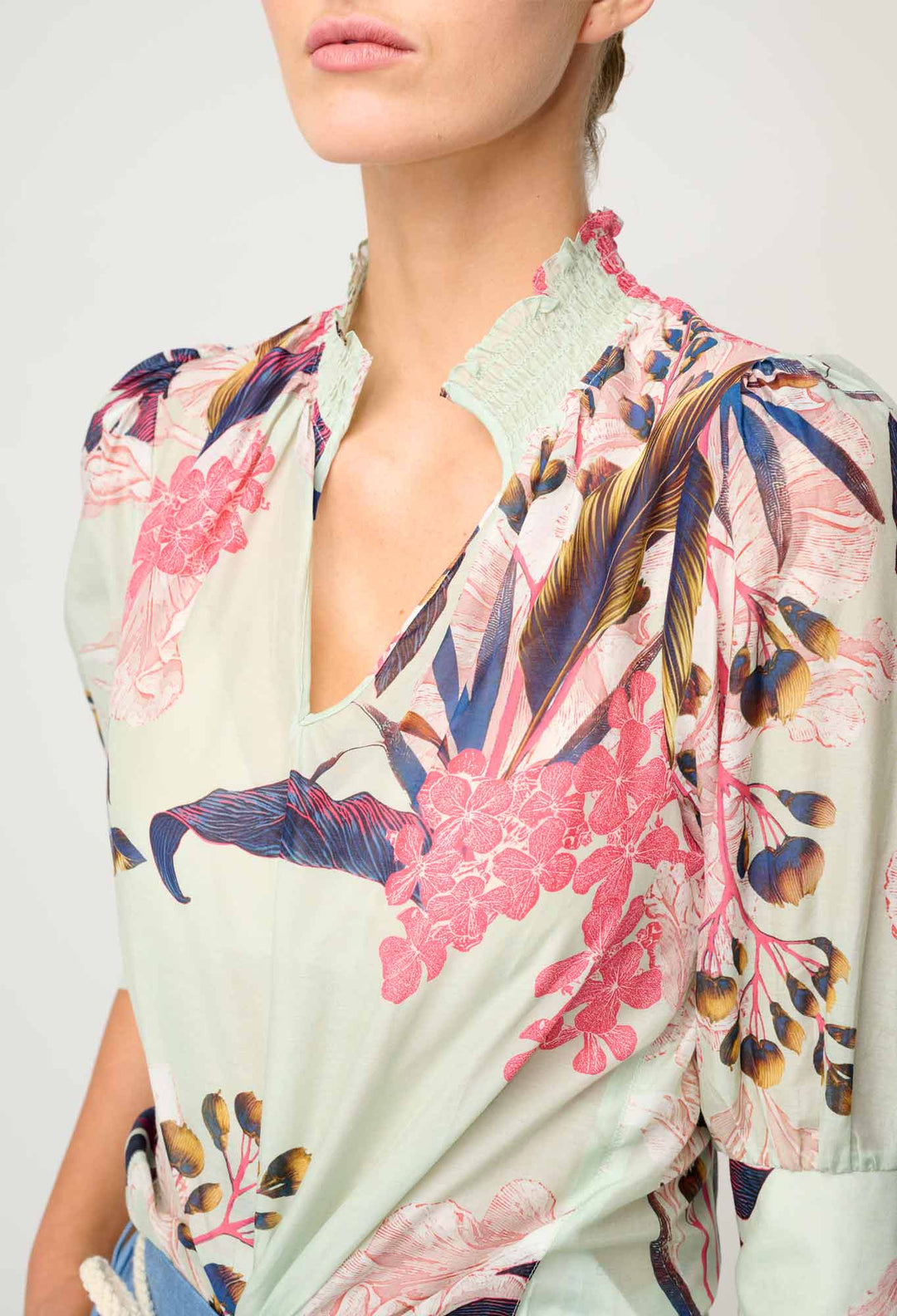 OnceWas Oleander Cotton Silk Blouse in Oasis Flora
