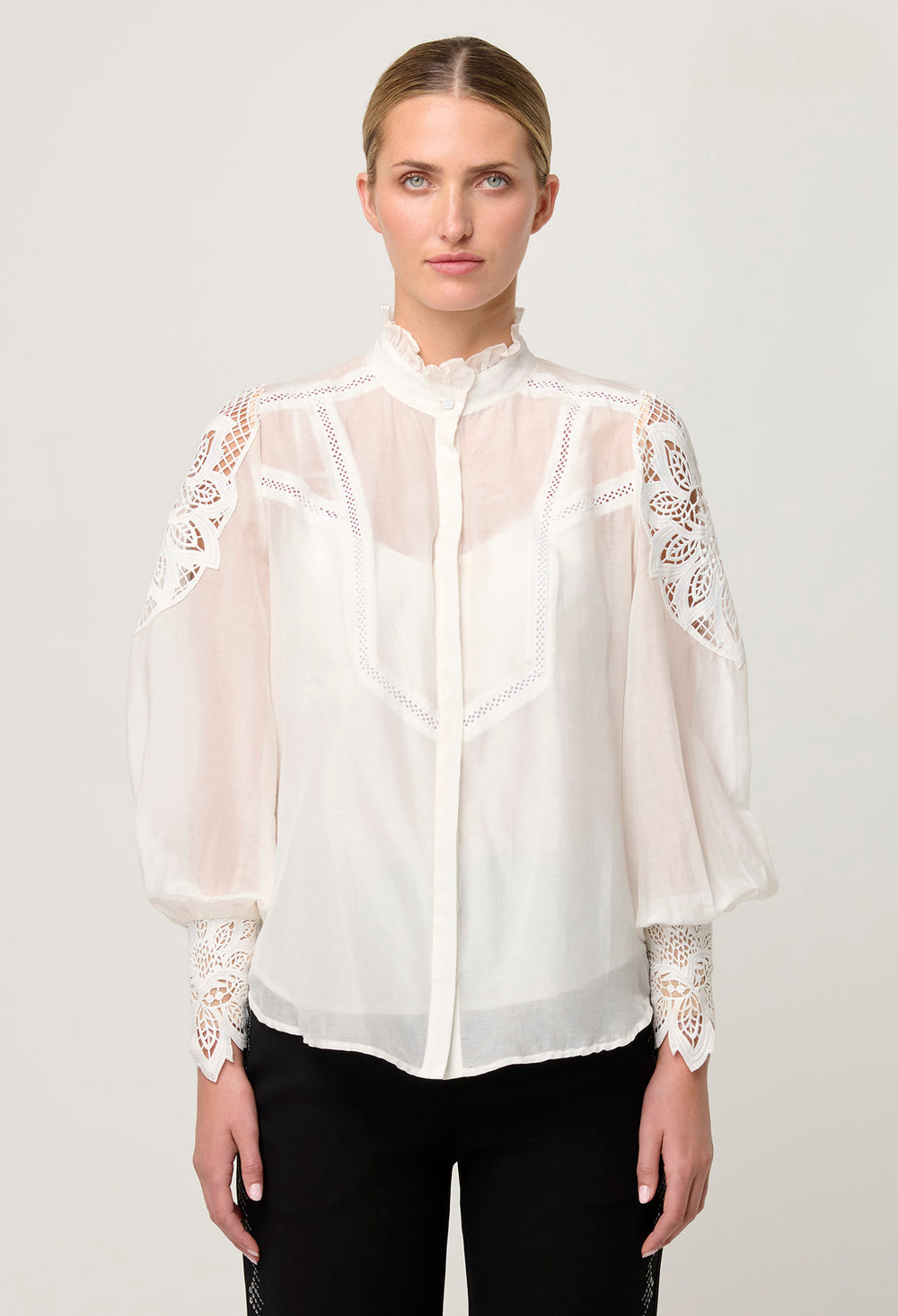 OnceWas PETITE Sevilla Cotton Silk Shirt in Blanca