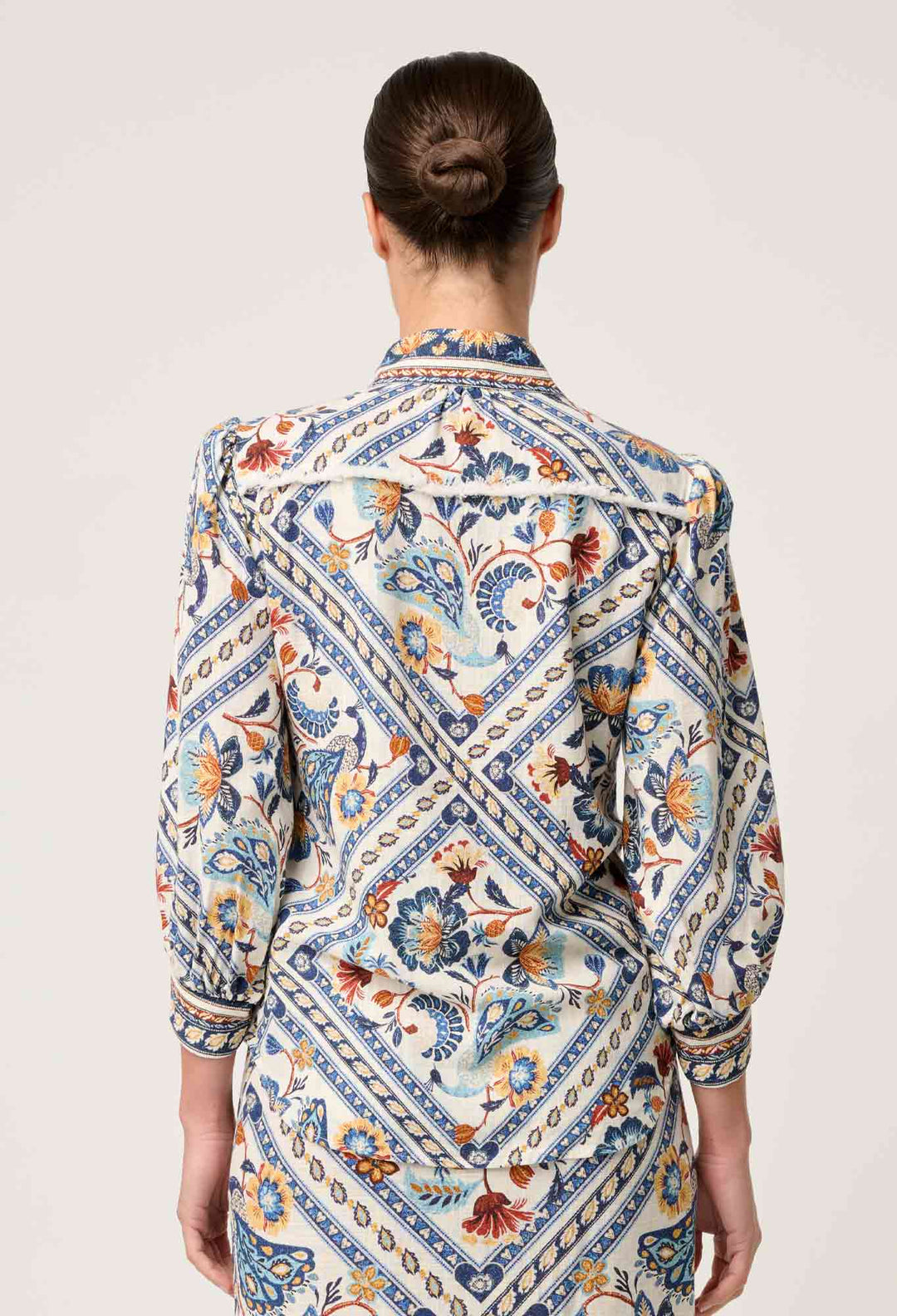 OnceWas Alexis Linen Viscose Fringe Shirt in Petinos Floros