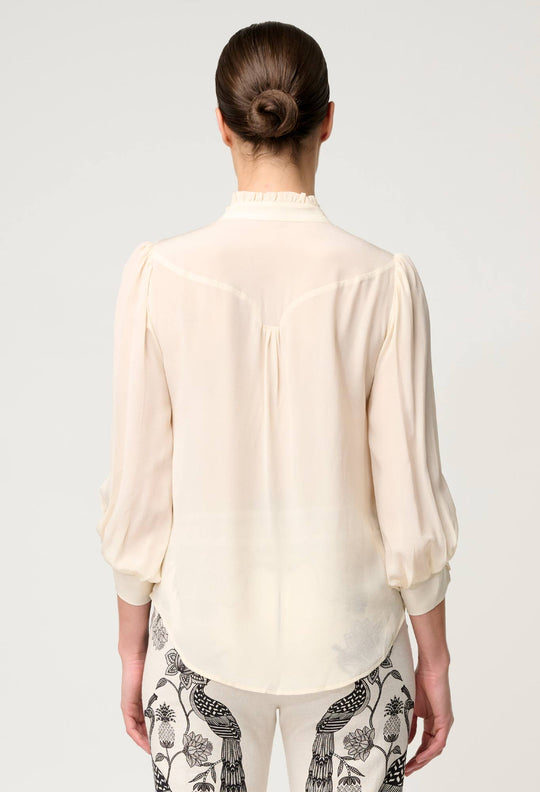 OnceWas Chloe Silk Criss Cross Cuffed Shirt in Cloud