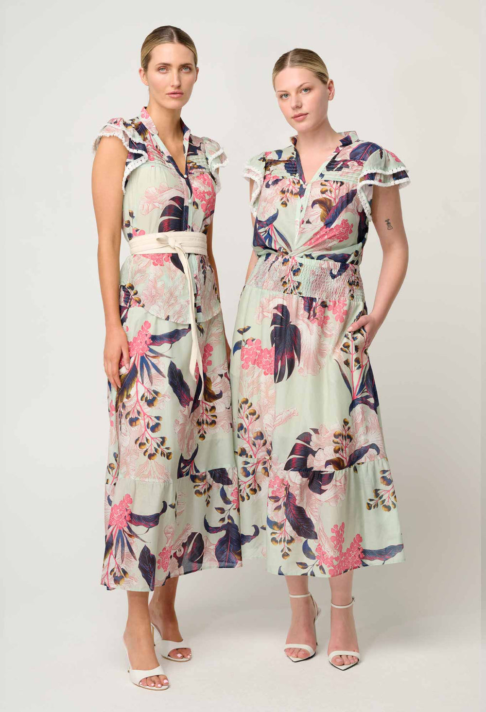 OnceWas Luma Cotton Silk Flutter Sleeve Top in Oasis Flora