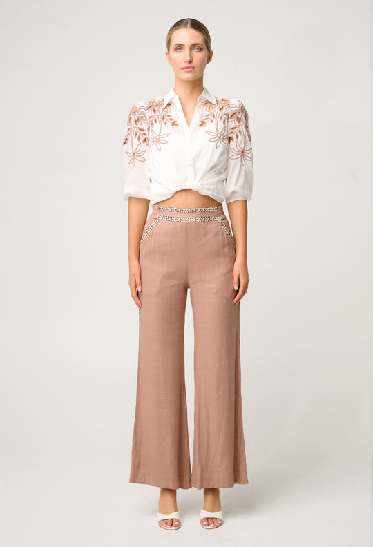 OnceWas Zara Linen Viscose Pant in Dune