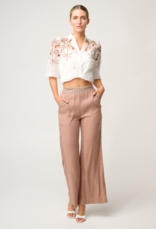 OnceWas Zara Linen Viscose Pant in Dune