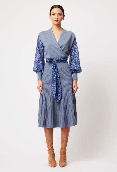 OnceWas Lyra Merino Wool Knit Dress in Storm/Zodiac Print
