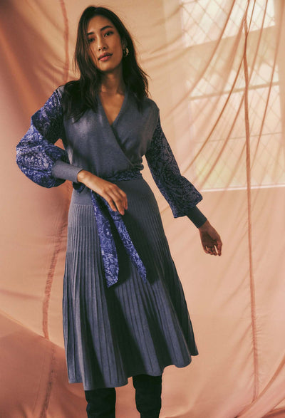 OnceWas Lyra Merino Wool Knit Dress in Storm/Zodiac Print