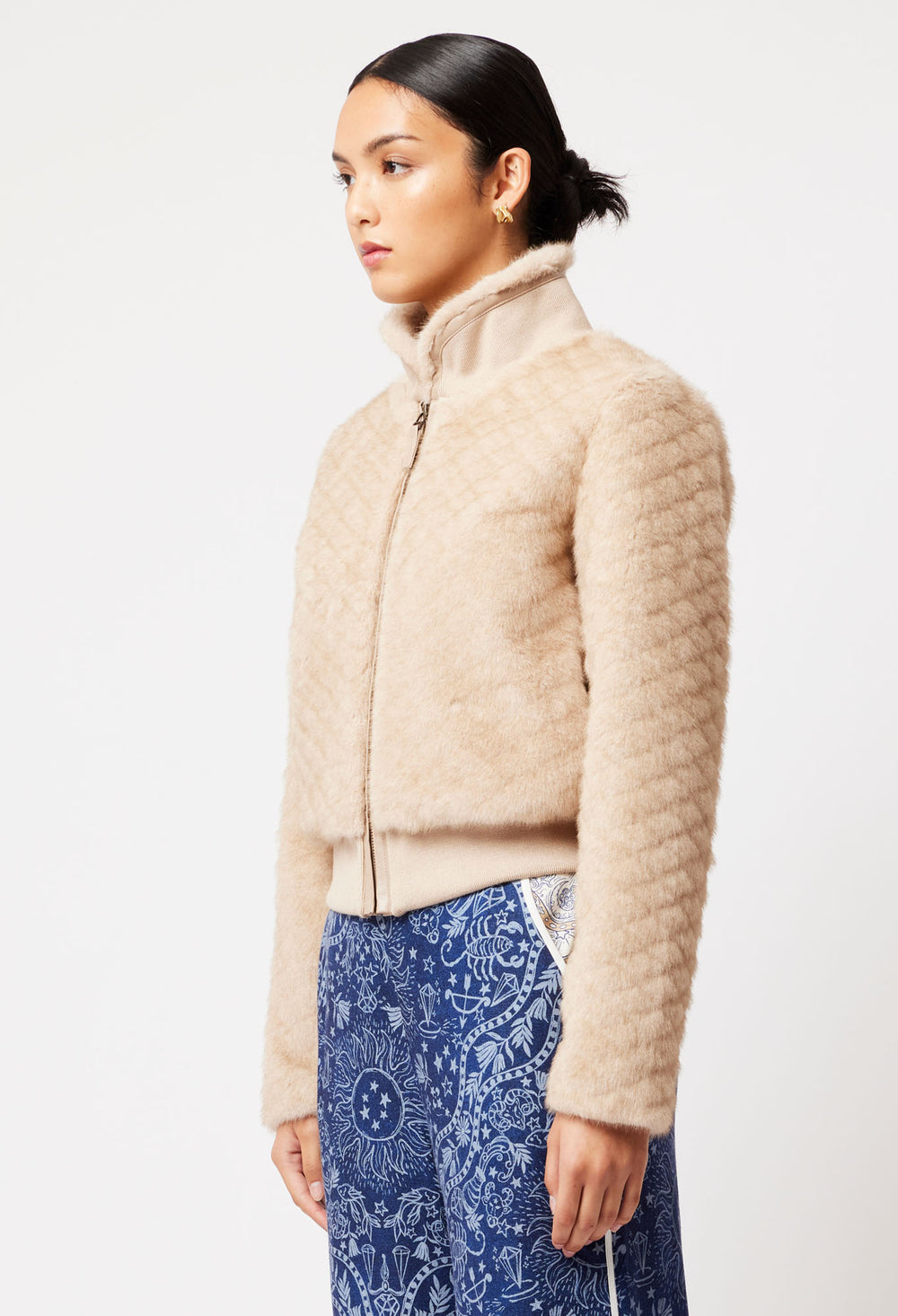 OnceWas Stella Faux Fur Bomber Jacket in Fawn