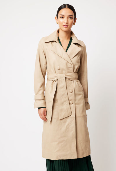 OnceWas Astra Leather Trench Coat in Oat