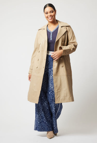 Astra Leather Trench Coat in Oatmeal