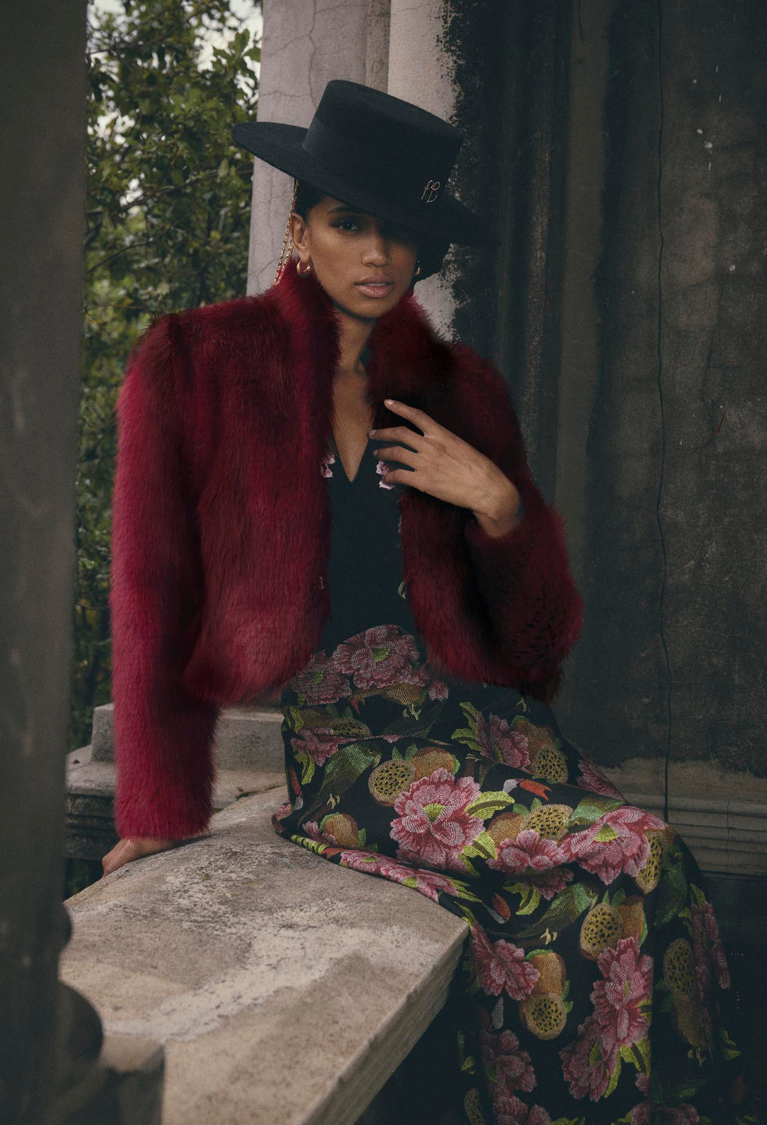 OnceWas Reina Faux Fur Cropped Jacket in Rosa