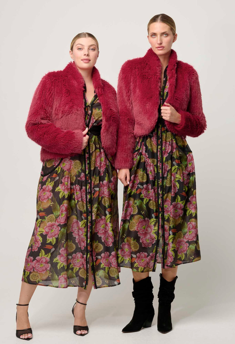OnceWas Reina Faux Fur Cropped Jacket in Rosa