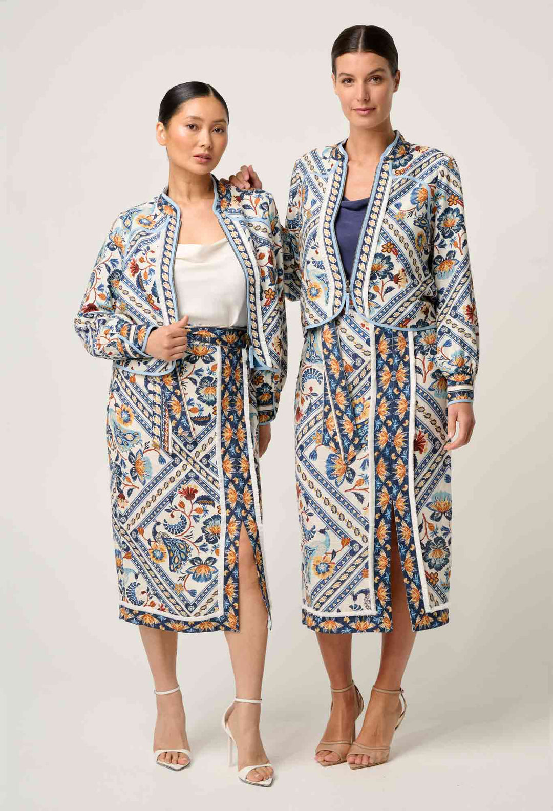 PETITE Aurora Reversible Viscose & Tencel Fringe Jacket in Petinos Floros / Blue Ash