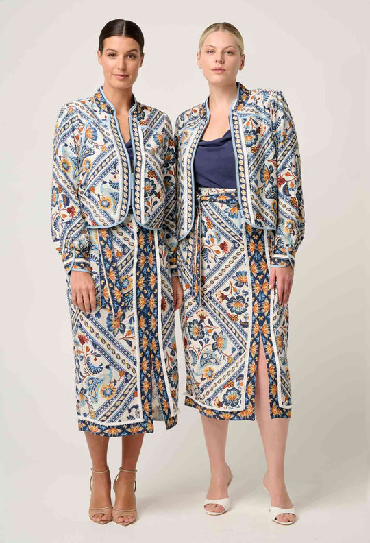 Aurora Reversible Viscose & Tencel Fringe Jacket in Petinos Floros / Blue Ash