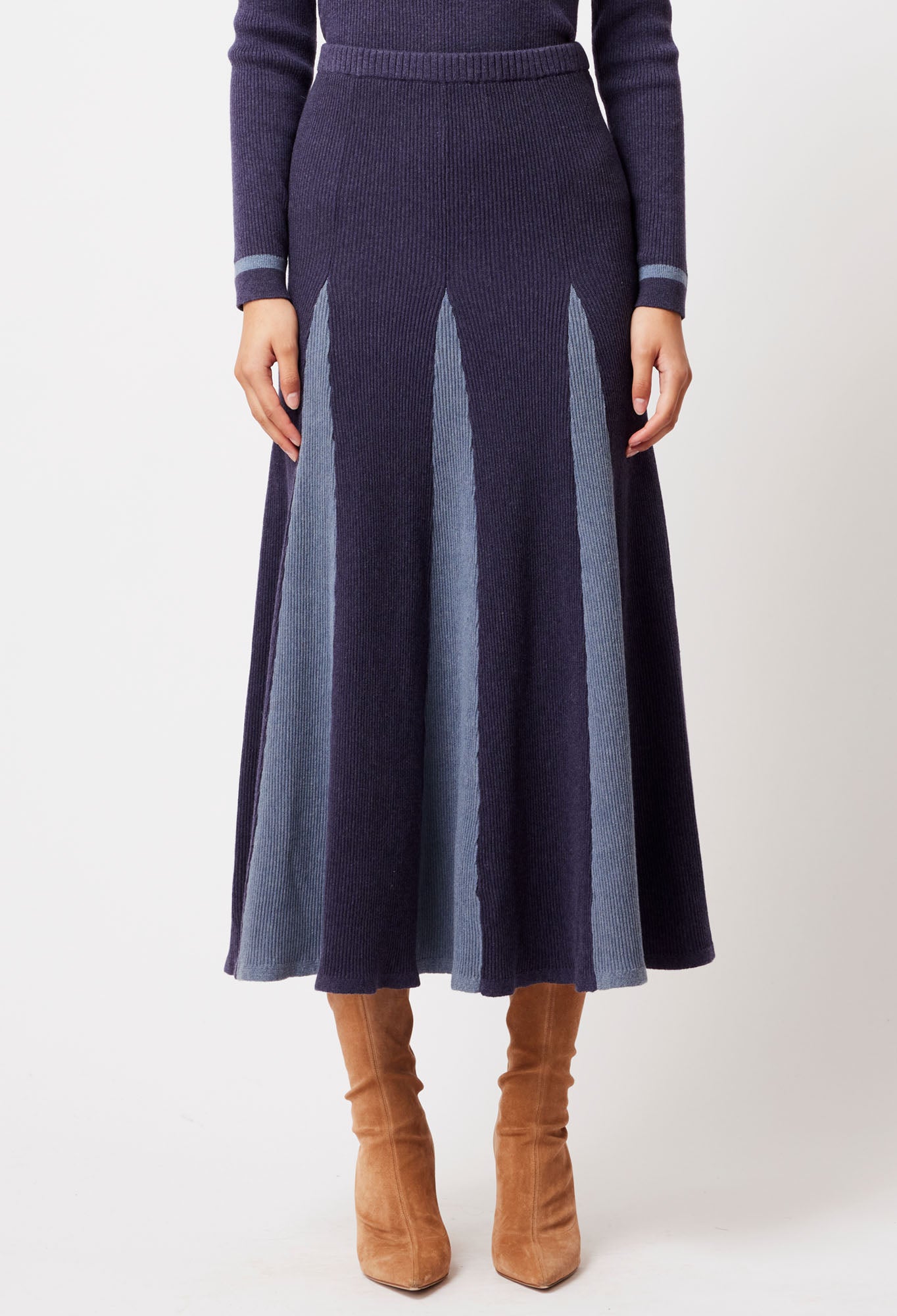 OnceWas Nova Merino Wool Knit Skirt in Ink/Storm