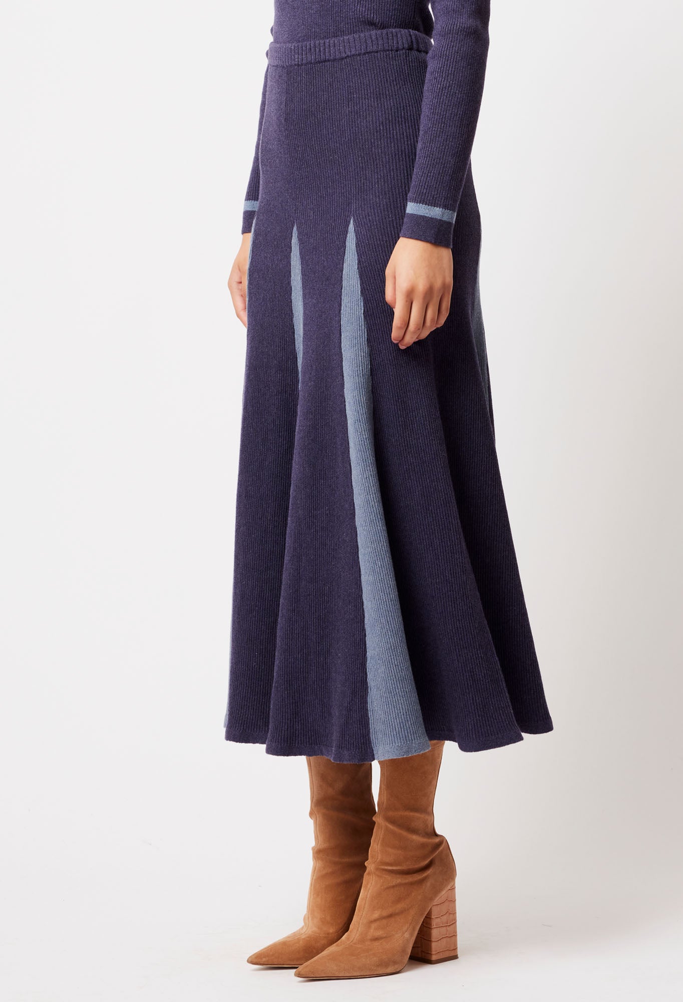 OnceWas Nova Merino Wool Knit Skirt in Ink/Storm
