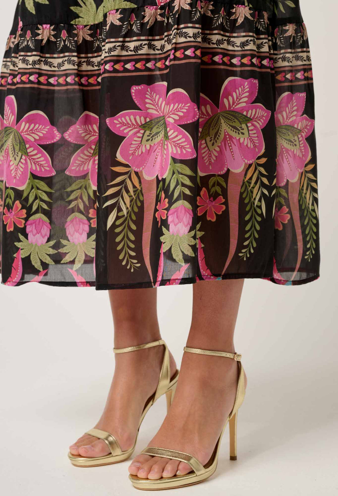 OnceWas Cordelia  Shirred Silk Cotton Skirt in Anthos Lótos