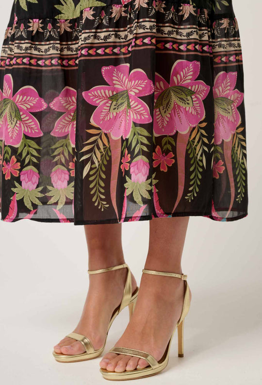 OnceWas Cordelia  Shirred Silk Cotton Skirt in Anthos Lótos