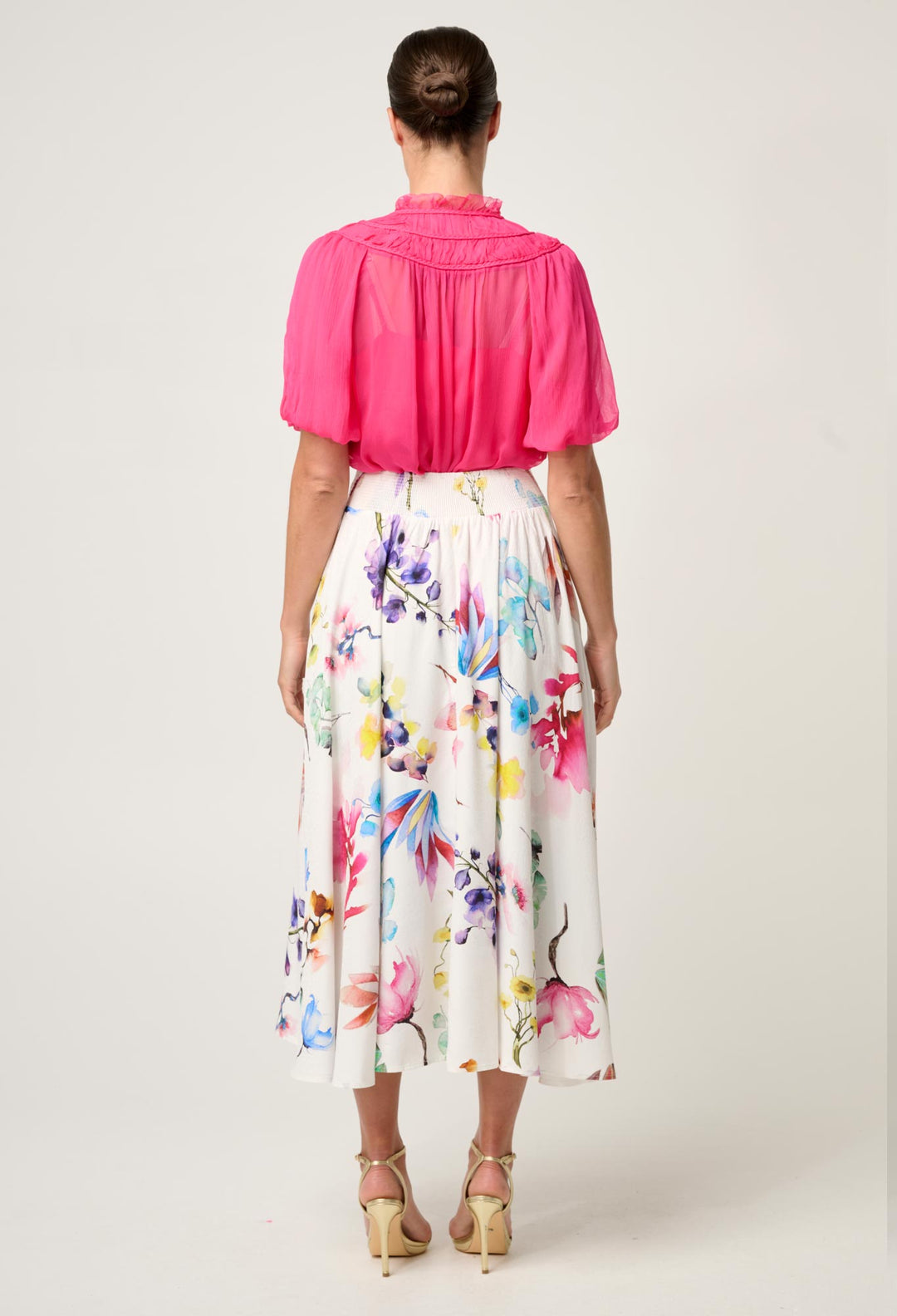 OnceWas Pandorea Viscose Dobby Yoke Skirt in Plume Blossom