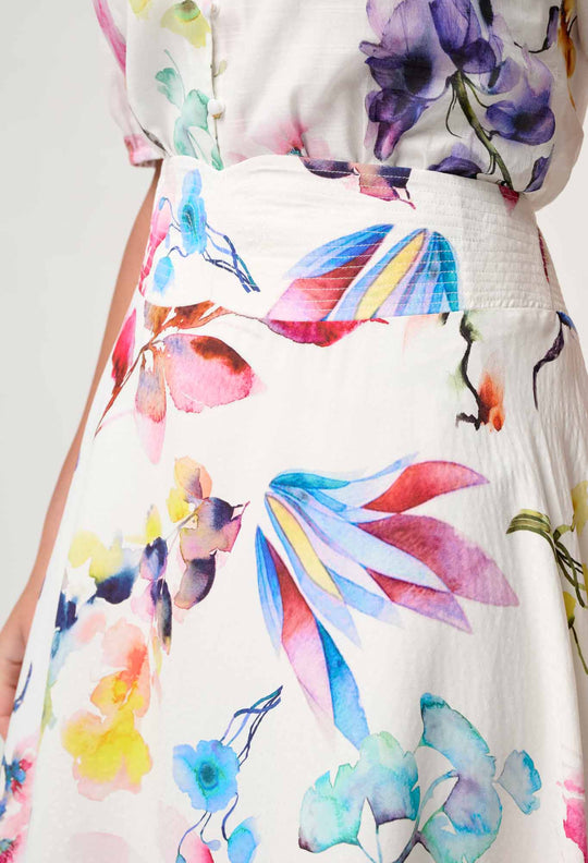 OnceWas Pandorea Viscose Dobby Yoke Skirt in Plume Blossom