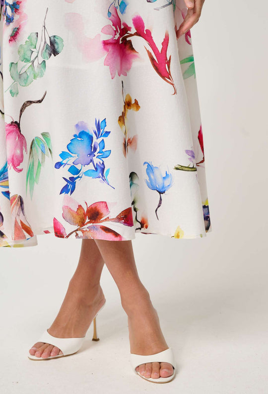 OnceWas Pandorea Viscose Dobby Yoke Skirt in Plume Blossom