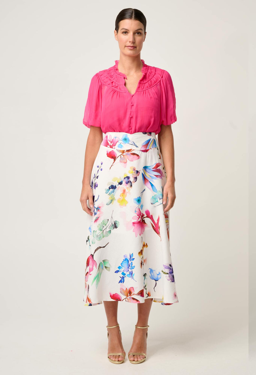 OnceWas Pandorea Viscose Dobby Yoke Skirt in Plume Blossom