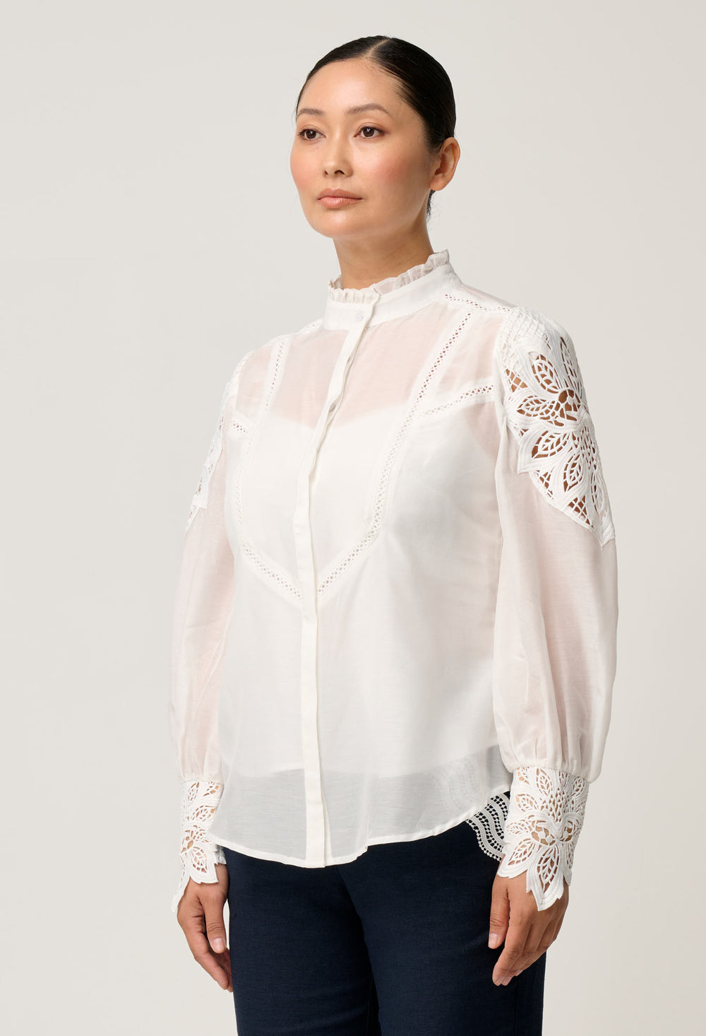 OnceWas PETITE Sevilla Cotton Silk Shirt in Blanca