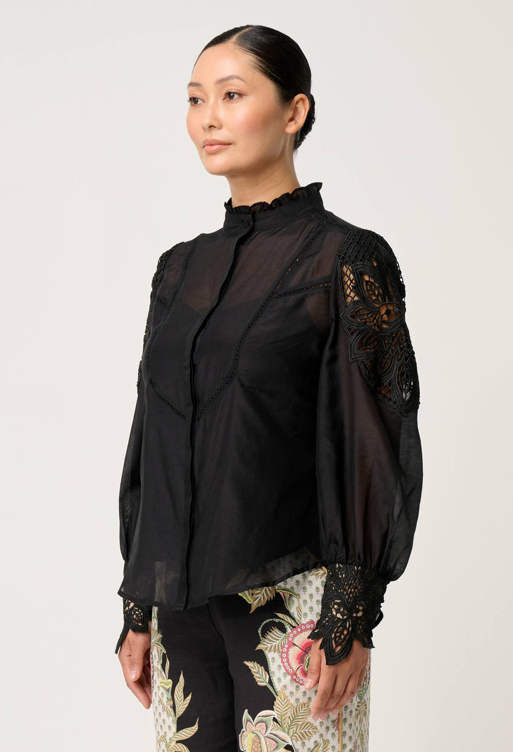 OnceWas PETITE Sevilla Cotton Silk Shirt in Onyx