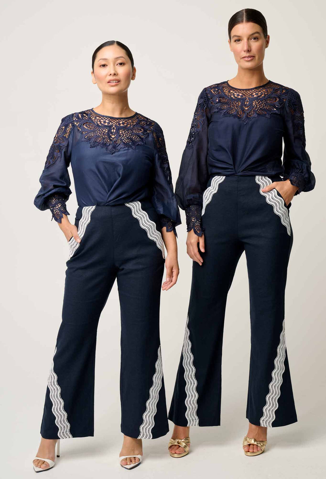 OnceWas PETITE Leandro Linen Viscose Stretch Pant in Night Sky