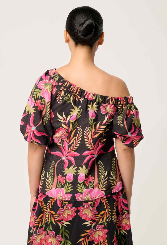 OnceWas PETITE Juno Viscose One Shoulder Top in Anthos Lótos