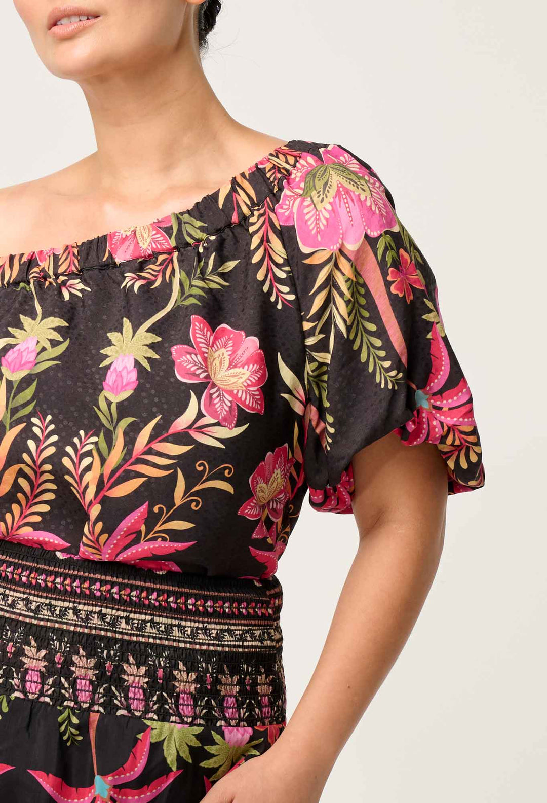 OnceWas PETITE Juno Viscose One Shoulder Top in Anthos Lótos