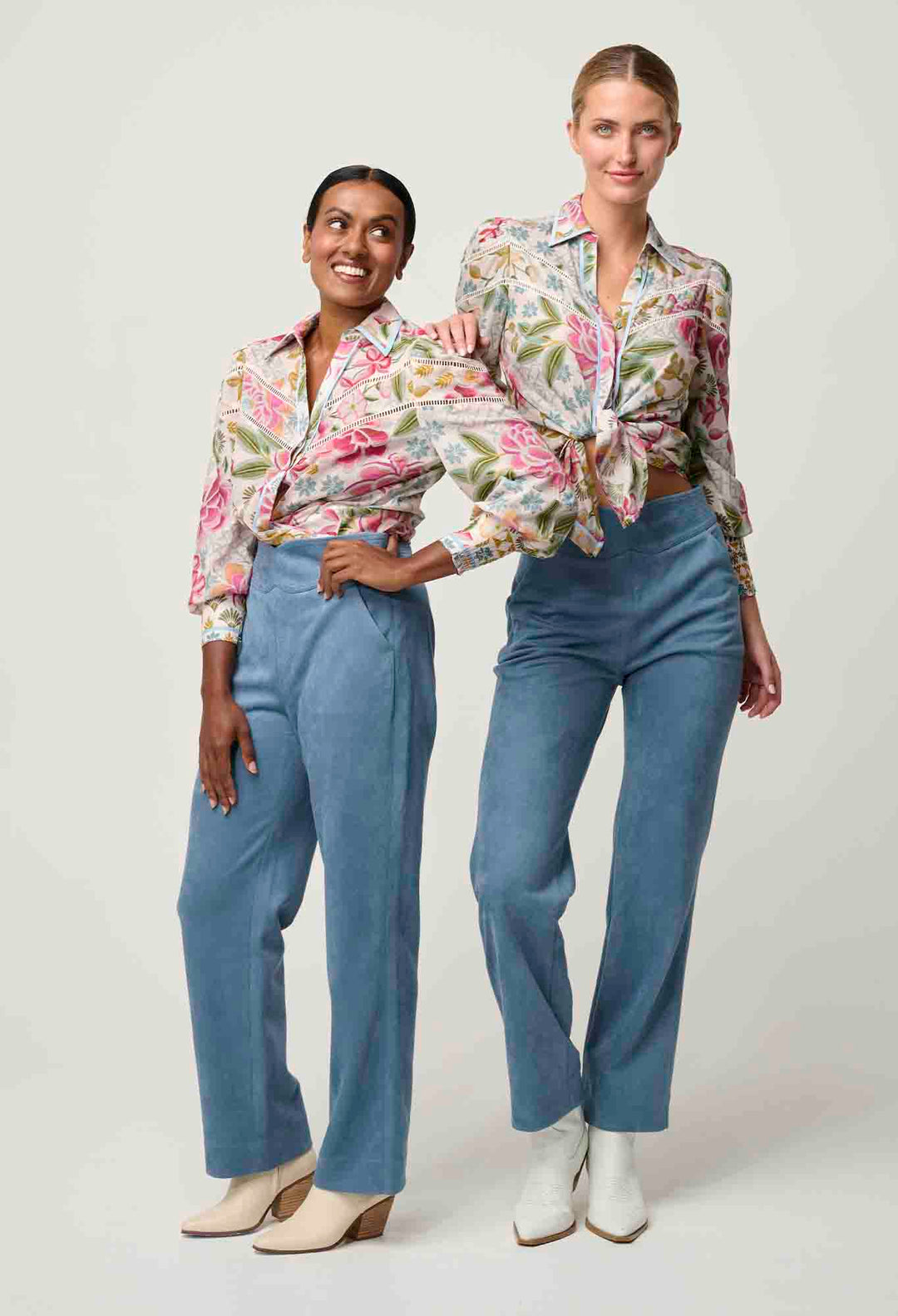 OnceWas PETITE Wren Lace Cotton Slub Shirt in Azalea Fields