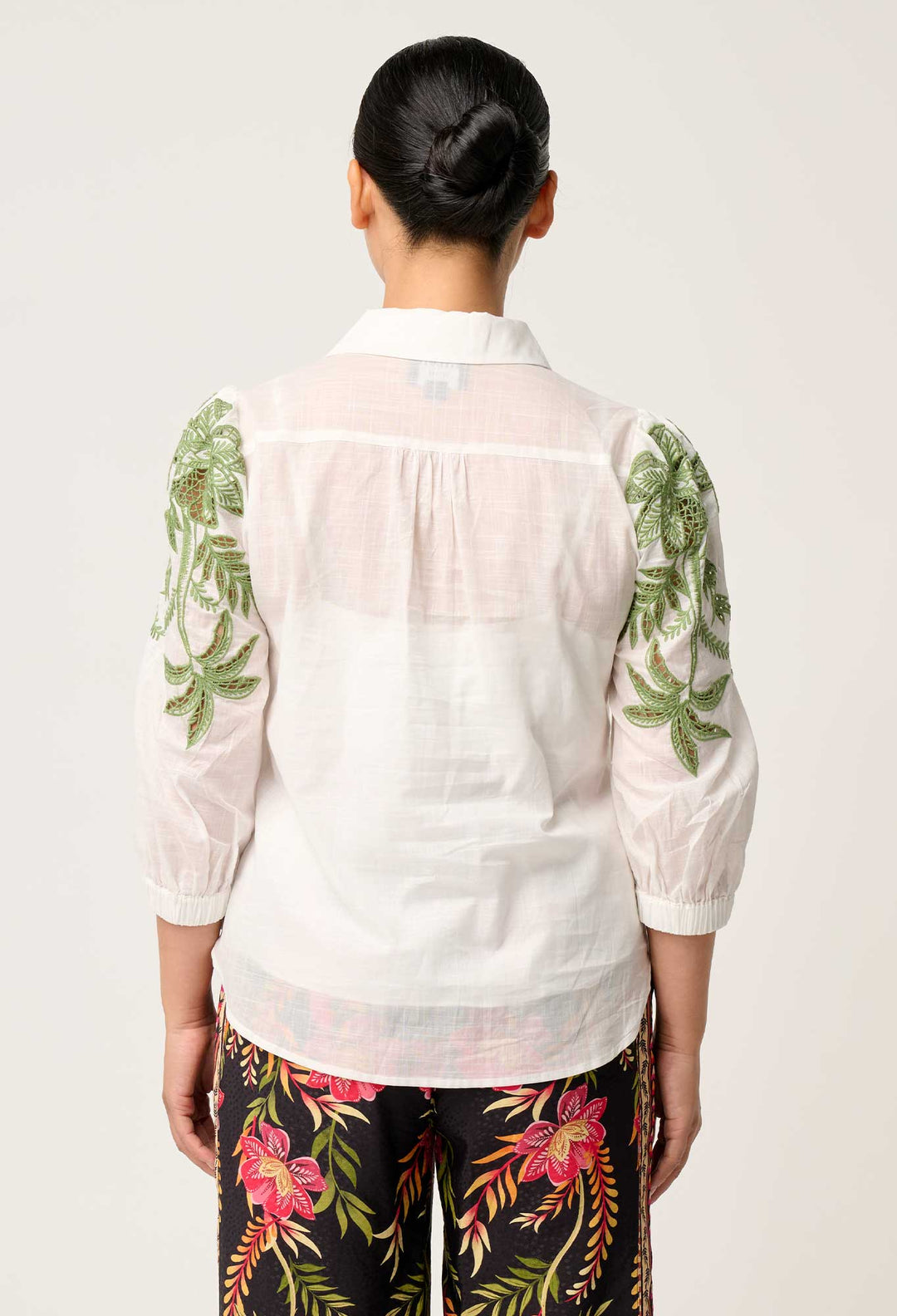 OnceWas PETITE Callisto Cotton Embroidered Shirt in Ivory