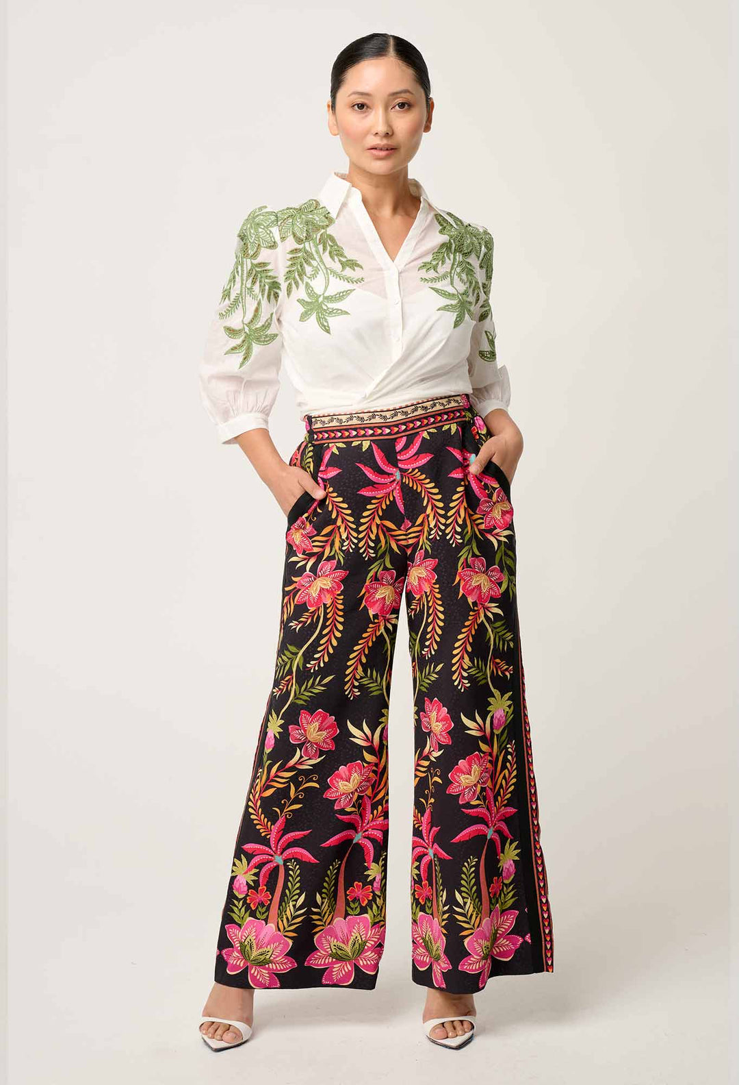 OnceWas PETITE Callisto Cotton Embroidered Shirt in Ivory