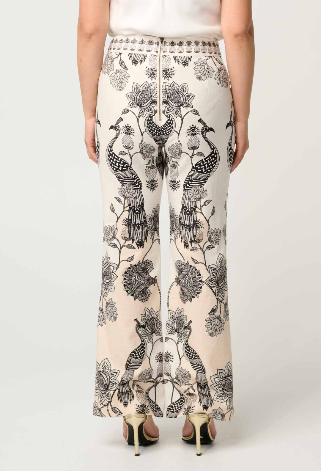 OnceWas PETITE Leandro Contrast Lace Linen Viscose Stretch Pant in Imperial Stone