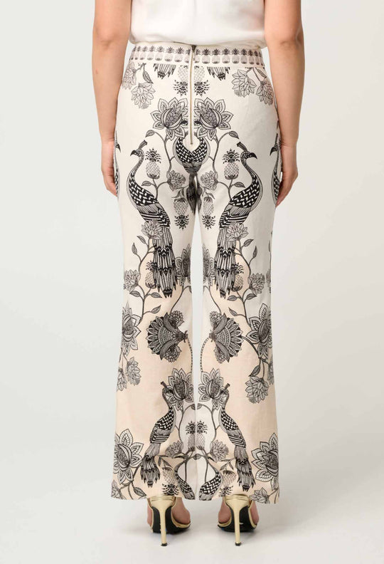 OnceWas PETITE Leandro Contrast Lace Linen Viscose Stretch Pant in Imperial Stone