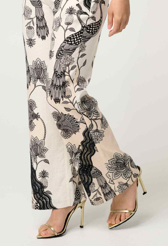 OnceWas PETITE Leandro Contrast Lace Linen Viscose Stretch Pant in Imperial Stone