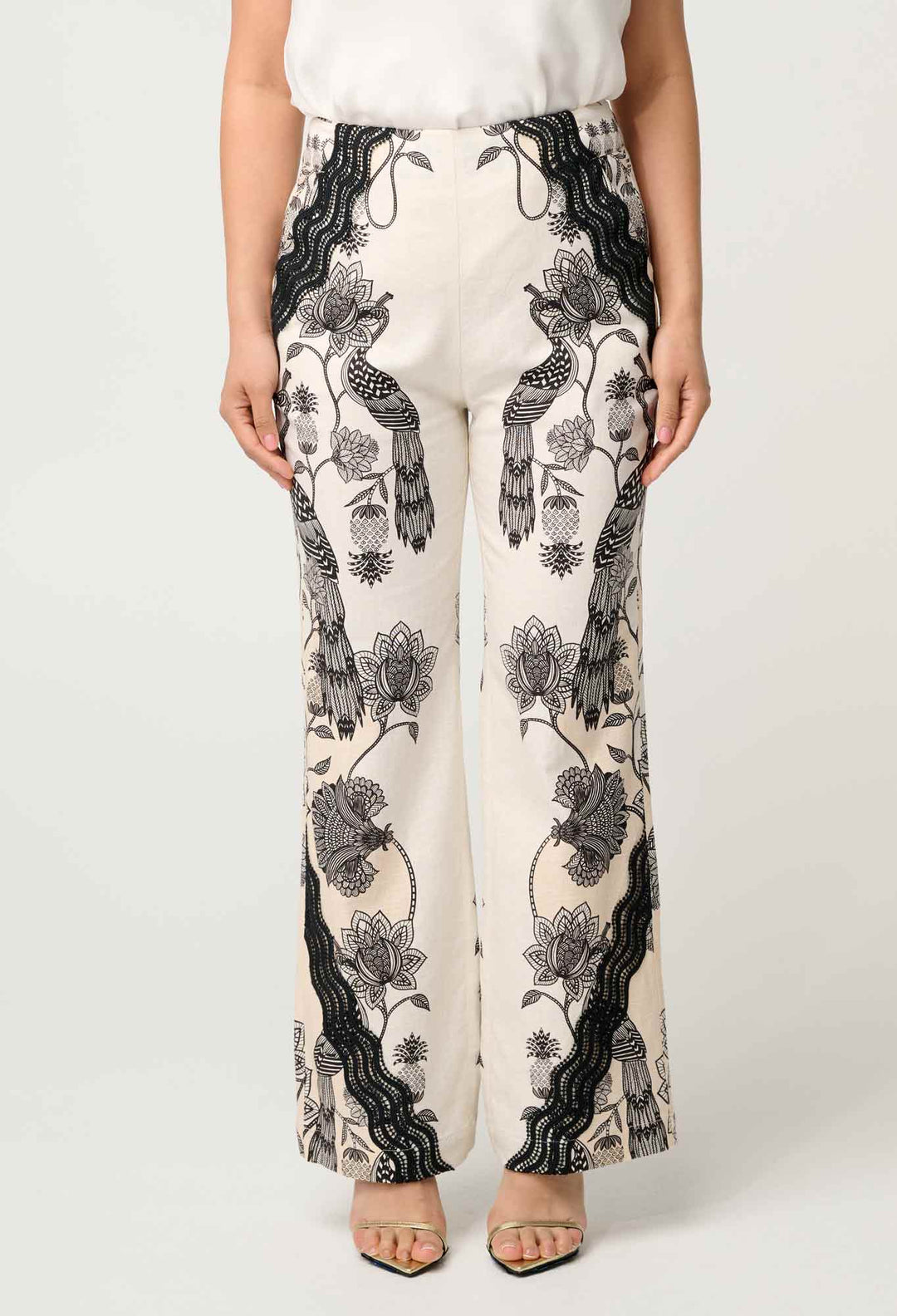 OnceWas PETITE Leandro Contrast Lace Linen Viscose Stretch Pant in Imperial Stone