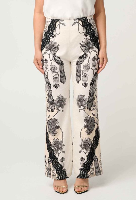 OnceWas PETITE Leandro Contrast Lace Linen Viscose Stretch Pant in Imperial Stone