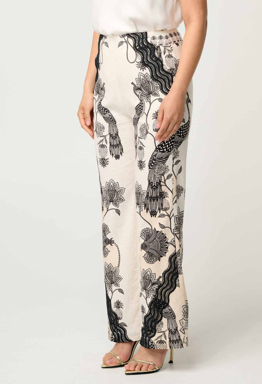 OnceWas PETITE Leandro Contrast Lace Linen Viscose Stretch Pant in Imperial Stone