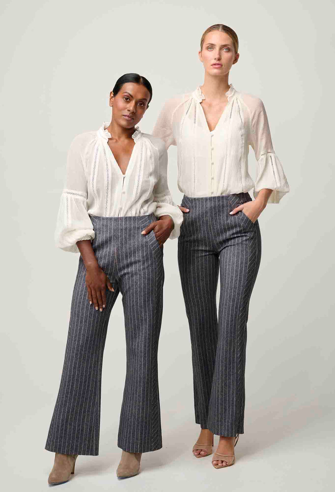 OnceWas PETITE Coraline Chevron Stripe Ponte Pant in Bluestone Stripe