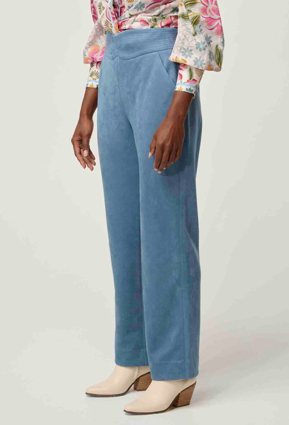 OnceWas PETITE Scarlett Faux Suede Pant in Sky
