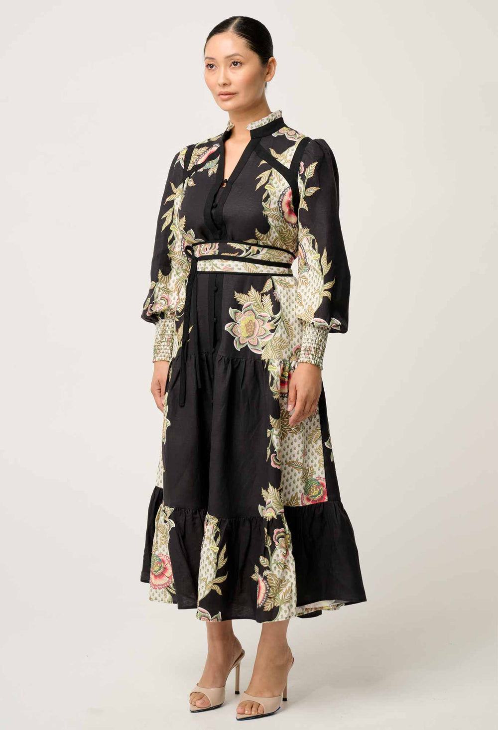 OnceWas PETITE Espada Linen Viscose Maxi Dress in Mariposa Nero