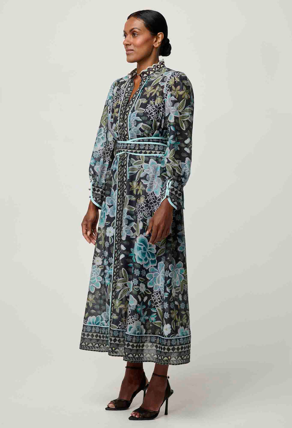 OnceWas PETITE Sienna Cotton Silk Midi Dress in Dahlia Fields