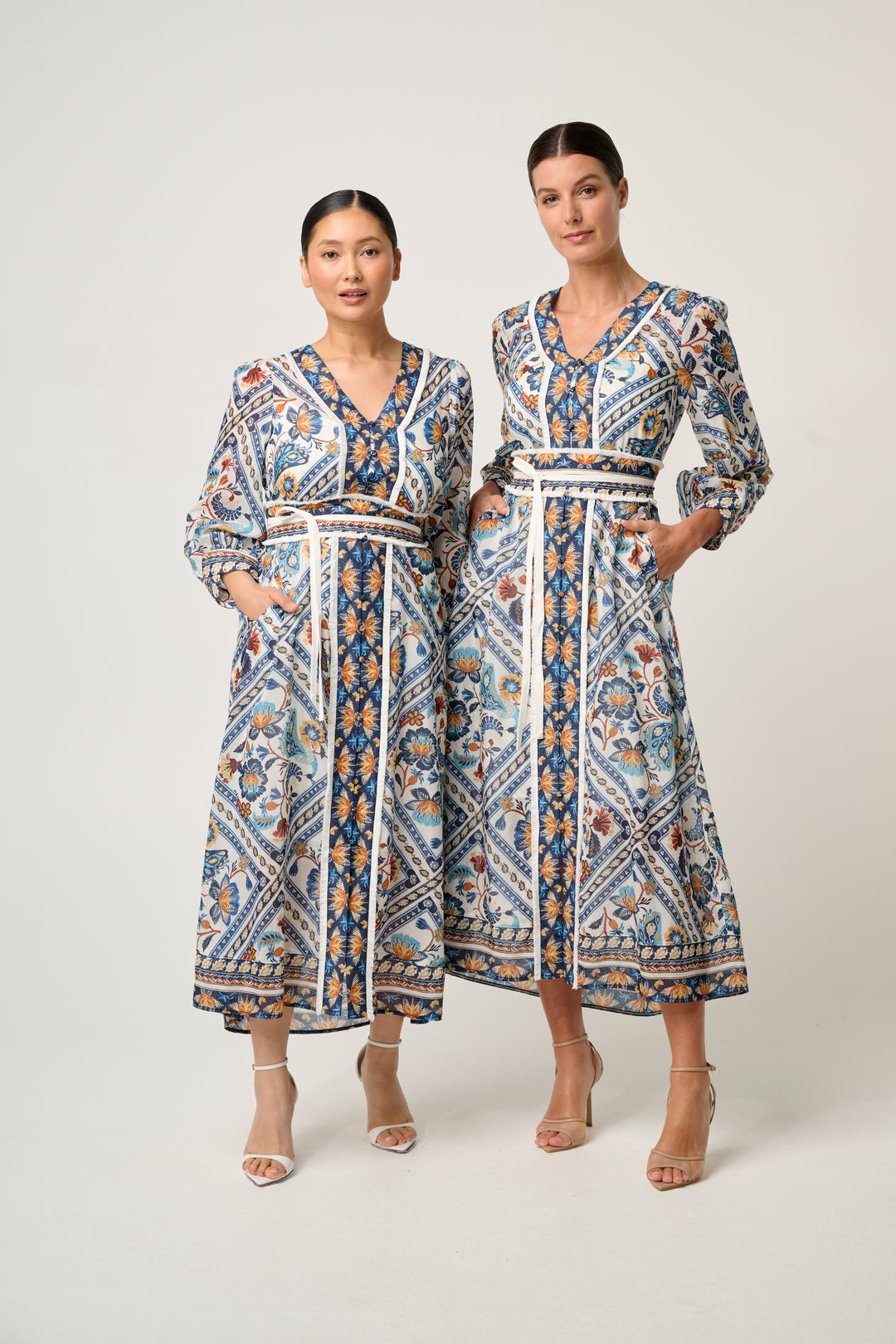 PETITE Alexis Cotton Silk Midi Dress in Petinos Floros
