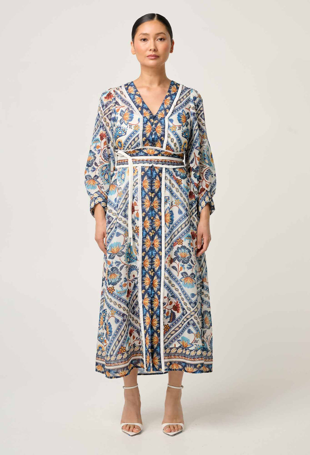 OnceWas PETITE Alexis Silk Cotton Midi Dress in Petinos Floros